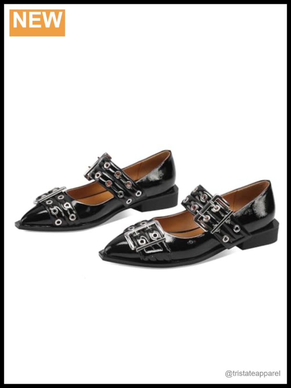 Ballerina Flats for Women Pointed Toe with Studs Buckle Low Heel